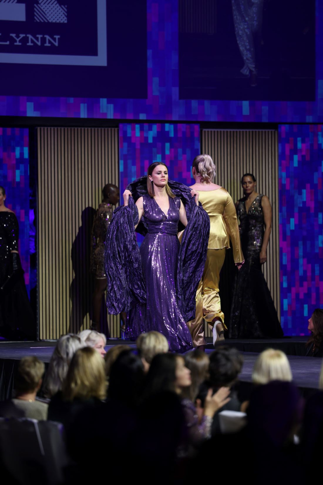 HOK House Of KLynn Couture Gown Opulence Purple Sequins Evening Top Runway Look Hooded Shawl Gala What To Wear Luxury Event Red Carpet Natalie Portman Vogue