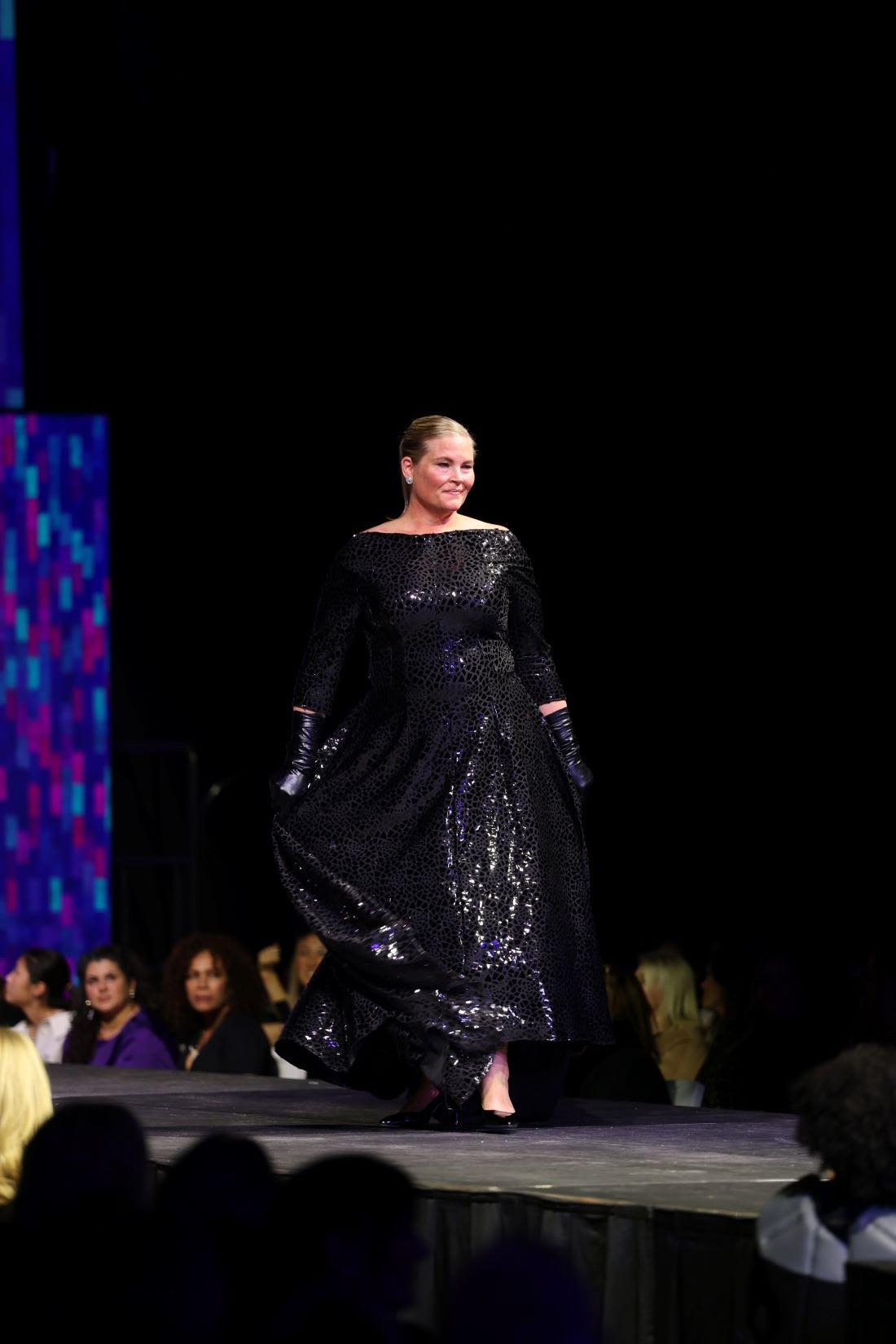 HOK House Of KLynn Couture Rich Black Sequins Luxury Gown Evening Event Gala Vogue Runway Top Looks Lifestyle Holiday Party New Years Eve Birthday Red Carpet Style Inspiration Cover Model Designer Box Office Ball Plus Size Pose Flowing