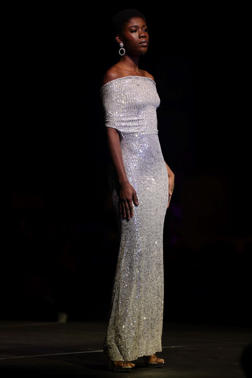 HOK House Of KLynn Couture Silver Sequins Luxury Gown Open Back Evening Event Gala